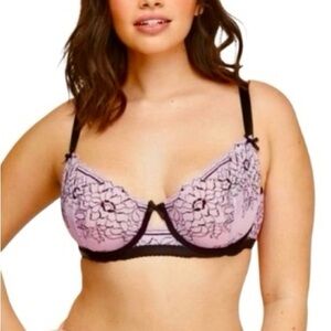 Cacique Floral Lace Lilac Black Underwire Adjustable Straps Sexy Chic Bra 40DDD